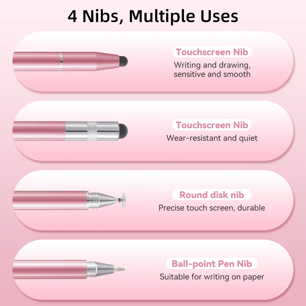 Bolígrafos ópticos universales 4 en 1, bolígrafo táctil de alta sensibilidad para tableta, lápiz Universal, lápiz capacitivo, doble cabezal de silicona - imagen 2