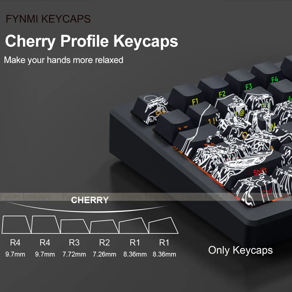 Fynmi Ukiyo-e 2,0 teclas Cherry PBT ISO ANSI teclas de sublimación de tinte de grabado lateral 127 teclas para teclado mecánico - imagen 4