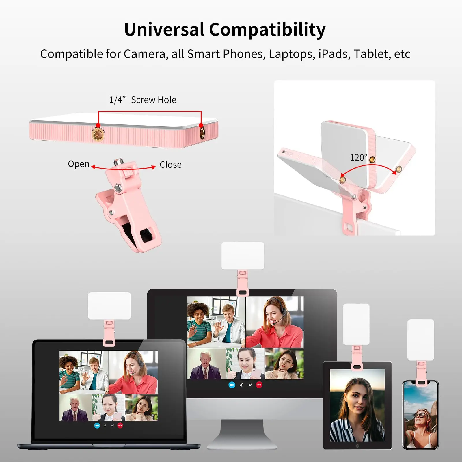 KingMa-luz LED para Selfie, 80 luces de vídeo recargables con Clip para teléfono, iPad, con Clip frontal y trasero, 3 modos de luz ajustados - imagen 5