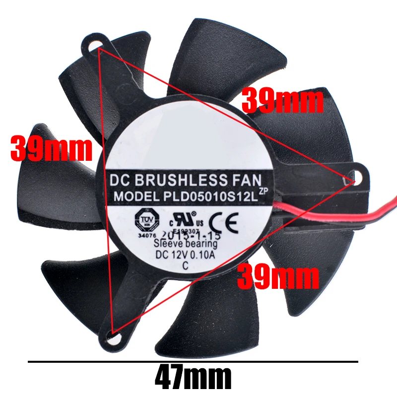 Ventilador de refrigeración de tarjeta gráfica DC12V 0.10A PLD05010S12L de 47mm de diámetro para disipador de calor GT220 GTS210 de aluminio con paso de orificio de 39mm - imagen 5