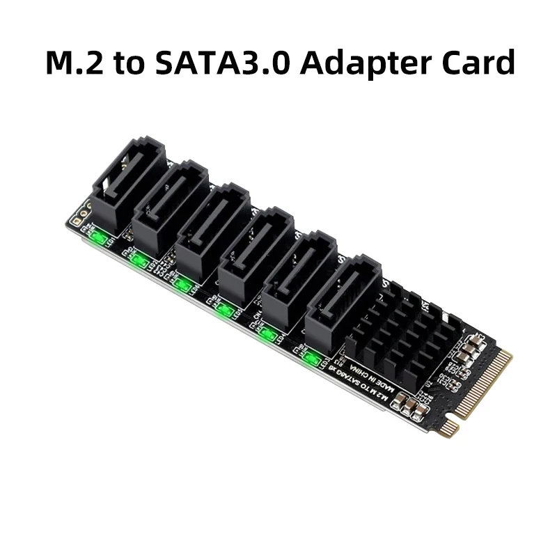 Tarjeta adaptadora M.2 a SATA3.0 Tarjeta de expansión ASM1166 M.2 PCIE a SATA de alta velocidad de 6 Gbps con indicador inteligente