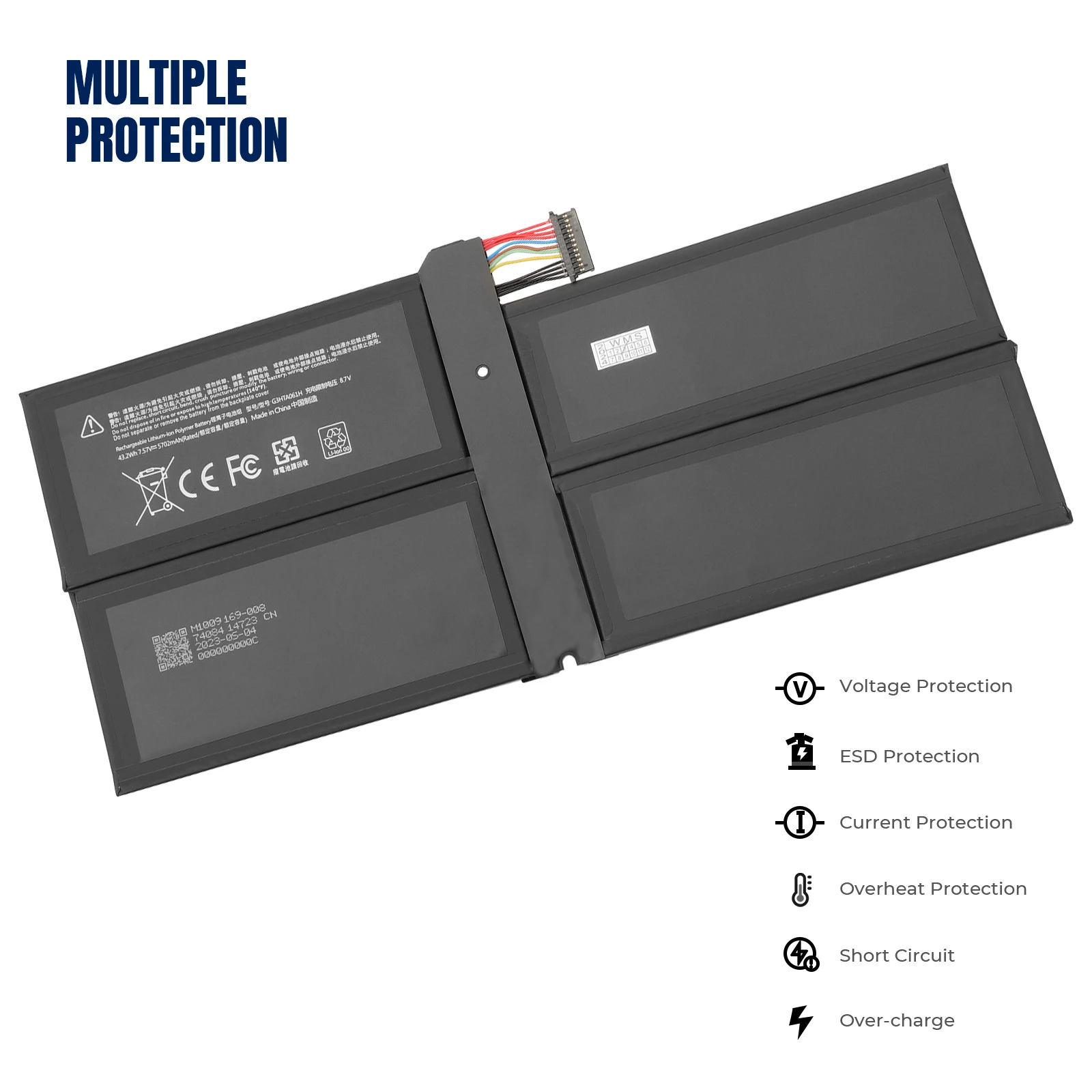 YOOFAN Batería de tableta ZEDI G3HTA061H DYNM03 para Microsoft Surface Pro 7 1866 2019 12,3 "7,57 V 43,2 WH/5702 mAh - imagen 2