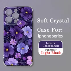 Funda de silicona transparente Purpul Flowers para iPhone 11-16