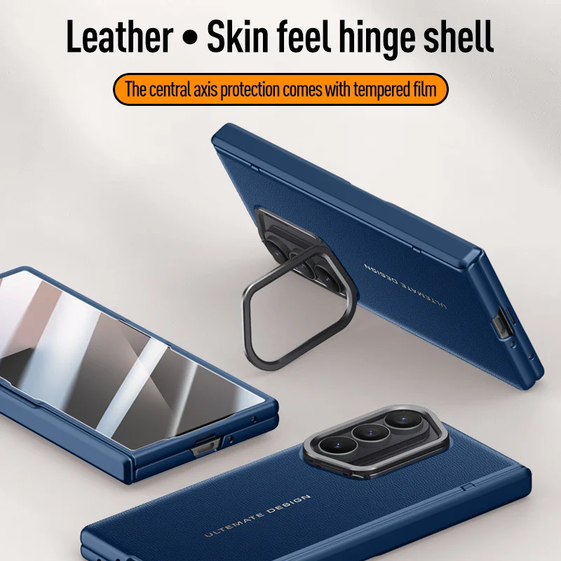 Funda protectora de cuero PU con pantalla de privacidad, película protectora de vidrio templado para Samsung Galaxy Z Fold7 5G, funda con soporte para cámara con bisagras de resorte - imagen 3