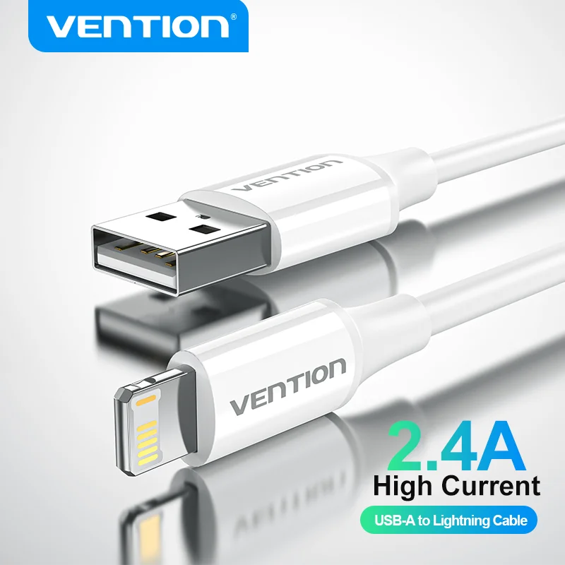 Vention Cable USB A a Lightning Cable para iPhone 14 13 12 Pro Max 2.4A Cable de carga rápida datos para iPad Mini Cables de datos de teléfono - imagen 2