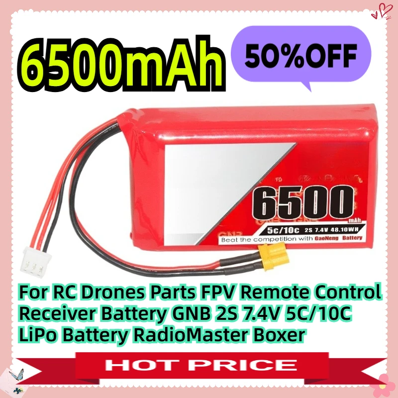 Para piezas de drones RC FPV receptor de Control remoto batería GNB 2S 7,4 V 6500mAh 5C/10C LiPo batería RadioMaster Boxer