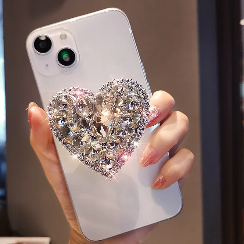 Anillo de dedo plegable con forma de corazón de diamante 3D, soporte para teléfono Griptok para IPhone 16, soporte de bolsillo Tok