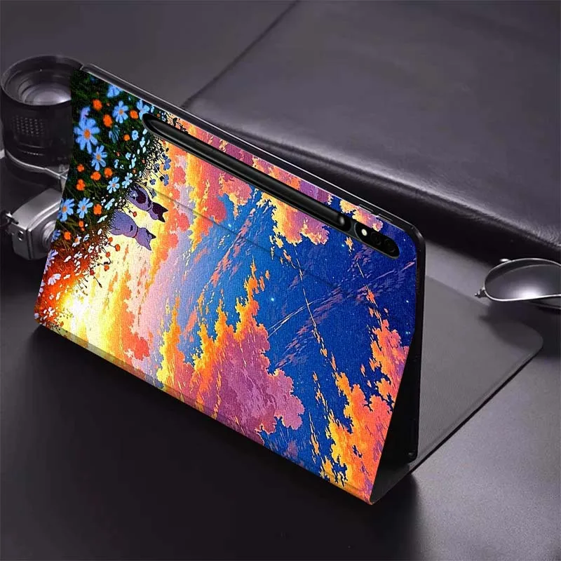 Funda plegable para tableta Samsung Galaxy Tab S9 S10 S6 S7 S8 FE Plus Lite pulgadas con dibujos de gato y puesta de sol - imagen 4