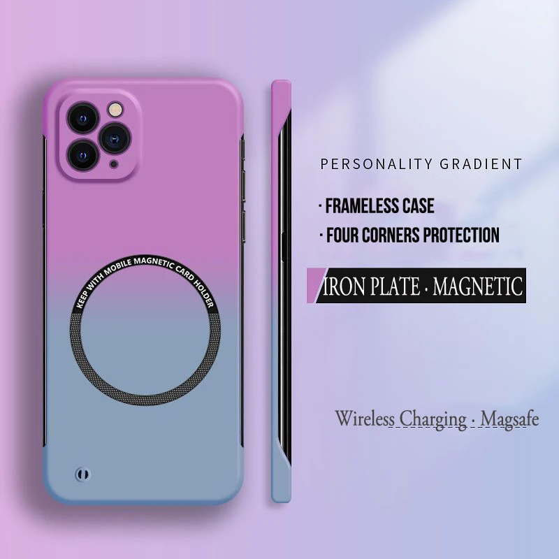 Funda de teléfono sin marco de Color degradado para Magsafe iPhone 17 Air 16 15 14 Plus 13 12 11 Pro Max cubierta dura delgada mate magnética para PC