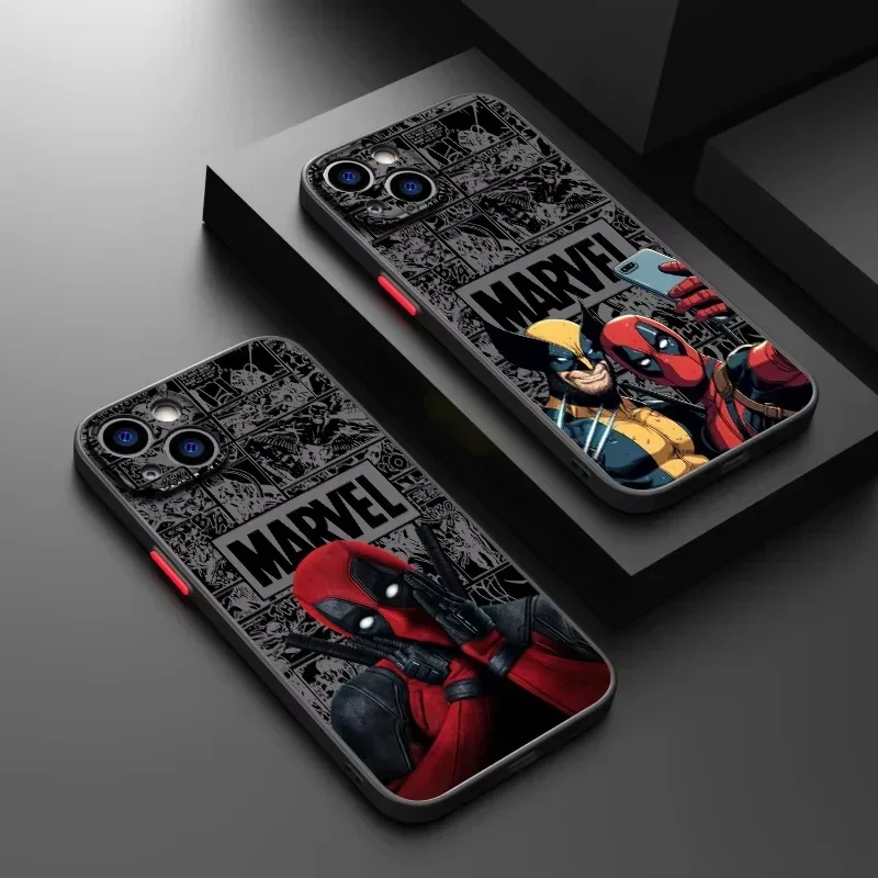 Marvel Comic Deadpool Wolverine para Apple iPhone 16 15 14 13 12 11 X XR XS 7 8 Mini Plus Pro Max funda de teléfono translúcida esmerilada