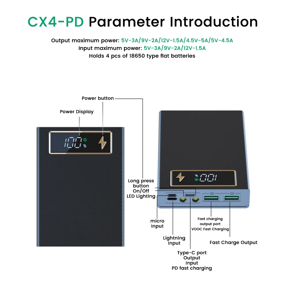 4x18650 DIY Caso Banco de la Energía Cargador de Carga Inalámbrica Desmontable Pantalla Digital Caja de Almacenamiento de Batería de Carga Rápida Linterna - imagen 4