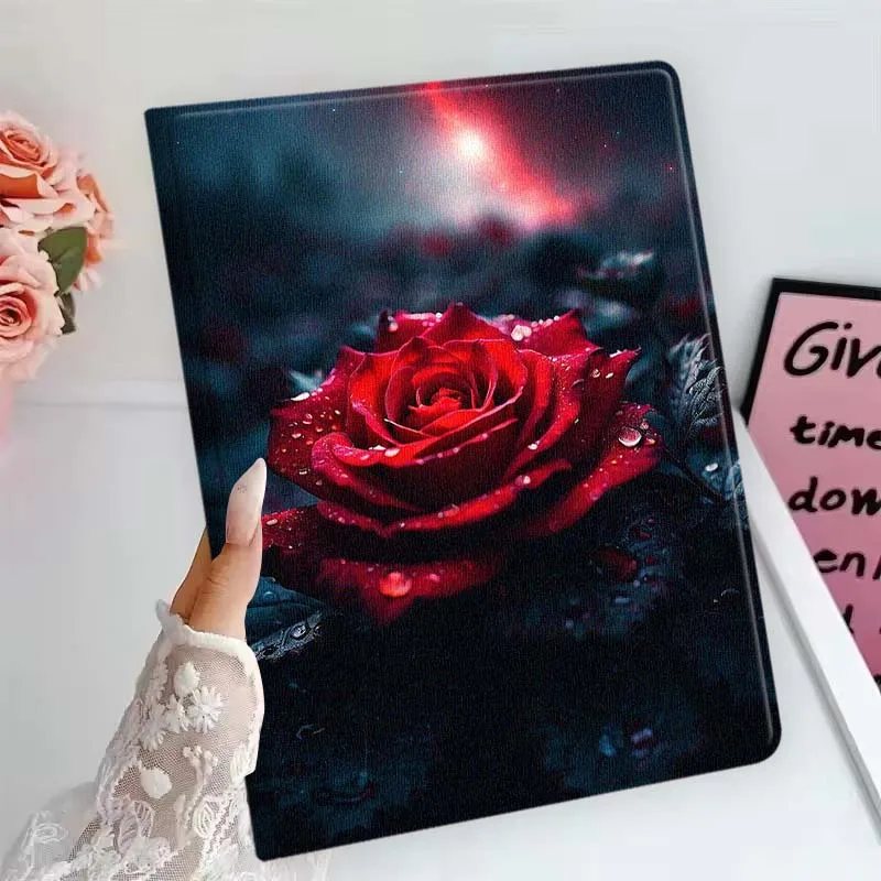 Diseño de flor de rosa roja para Samsung Galaxy Tab S11 S10 S9 S8 S7 S6 A10.1 A9 A8 A7 10,1 Lite FE Plus pulgadas funda para tableta - imagen 2