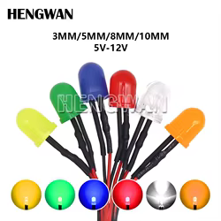 Lámpara LED de diodo precableada, diodos emisores de luz de decoración, color blanco, rojo, verde, azul, amarillo y naranja, 3mm, 5mm, 8mm, 10mm, 12V, 20cm