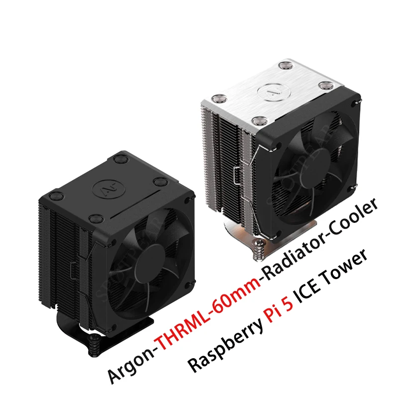 Raspberry Pi 5 Torre de hielo Argón THRML 60 mm CPU de enfriamiento Aletas de tubo de cobre