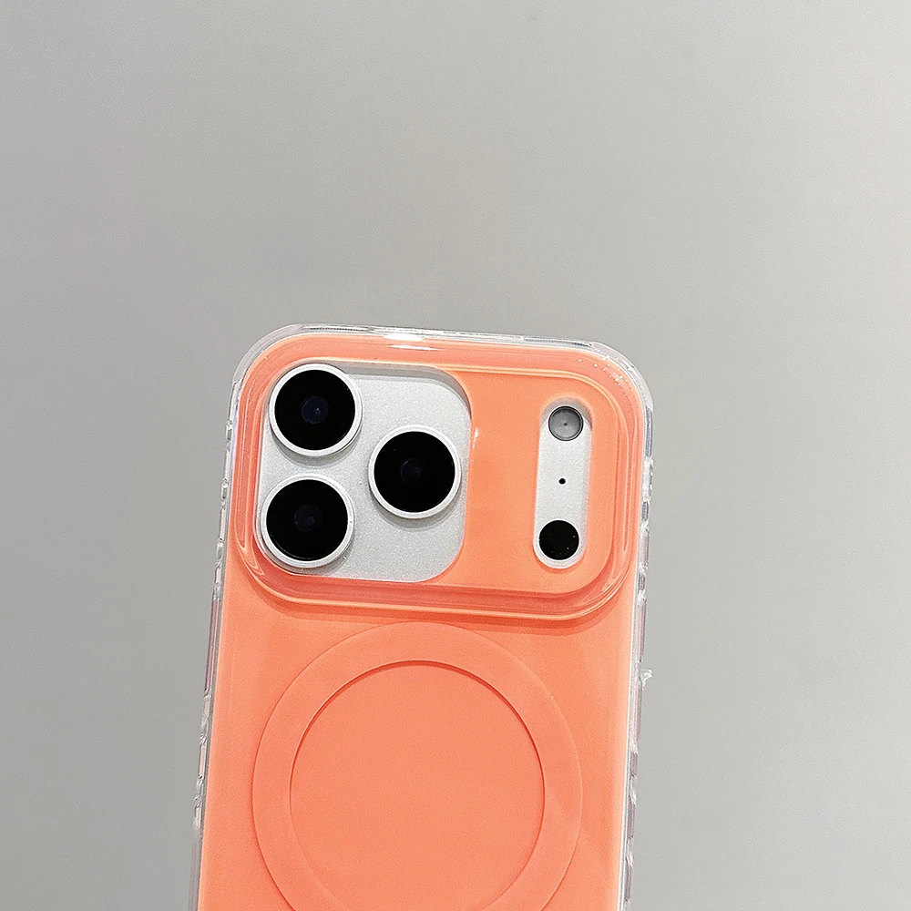 Funda de teléfono magnética de Color sólido naranja Simple para IPhone 13, 14, 15, 16, 17, 17pro, 17ProMax, Funda protectora de carga inalámbrica - imagen 4