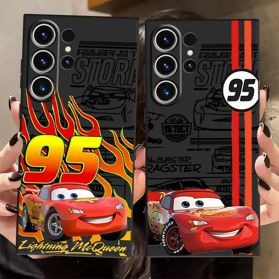 Funda de coche Lightning Mc-Queen para Samsung Galaxy S24 Plus S23 Ultra S20 S25 Edge S21 FE, funda de teléfono suave negra