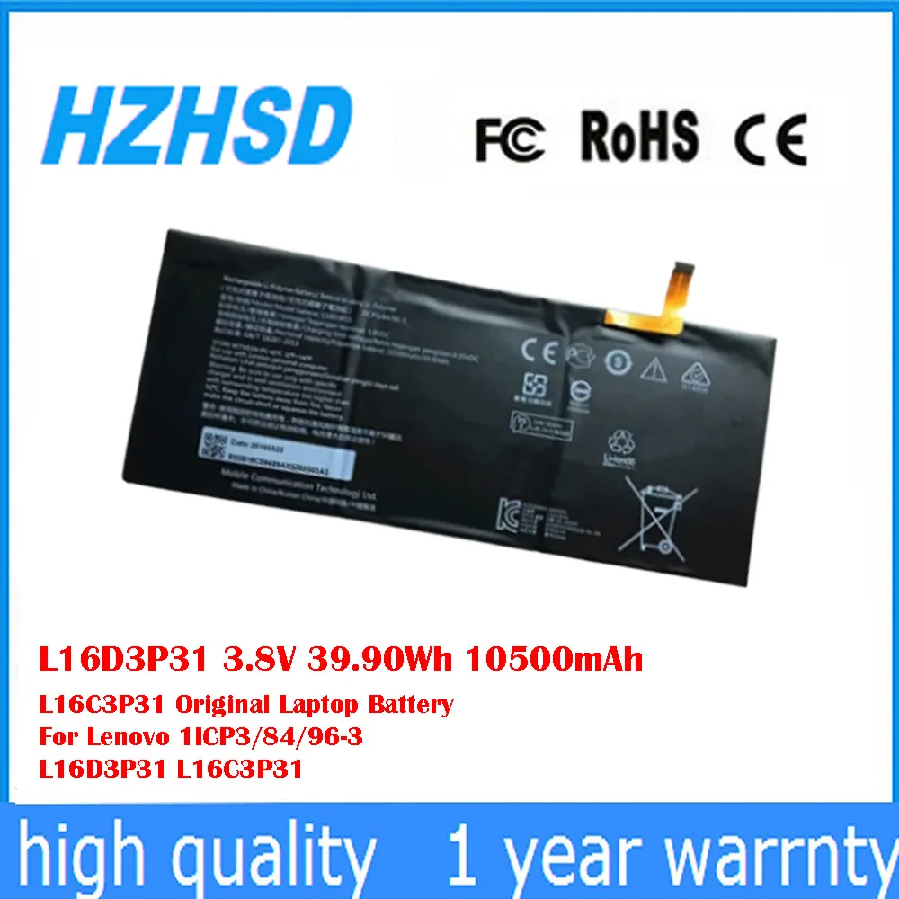 L16D3P31 3,8 V 39,90Wh 10500mAh L16C3P31 batería Original para ordenador portátil Lenovo 1ICP3/84/96-3 L16D3P31 L16C3P31