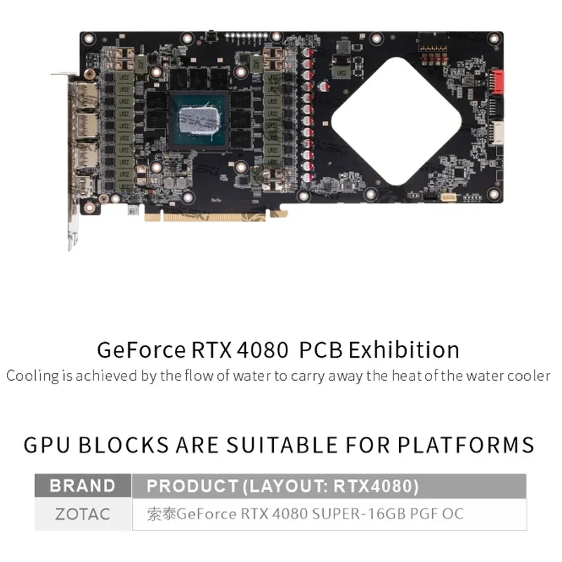Bloque GPU Bykski para Zotac GeForce RTX 4080 SUPER-16GB PGF OC tarjeta de vídeo refrigeración por agua/placa de cobre engrosada N-ST4080SPGF-X - imagen 2