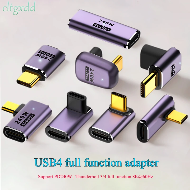 Conector de cargador USB 4,0 PD 240W 8K 60Hz para Macbook 40Gbps adaptador USB C OTG de alta velocidad en forma de U ángulo recto macho a hembra