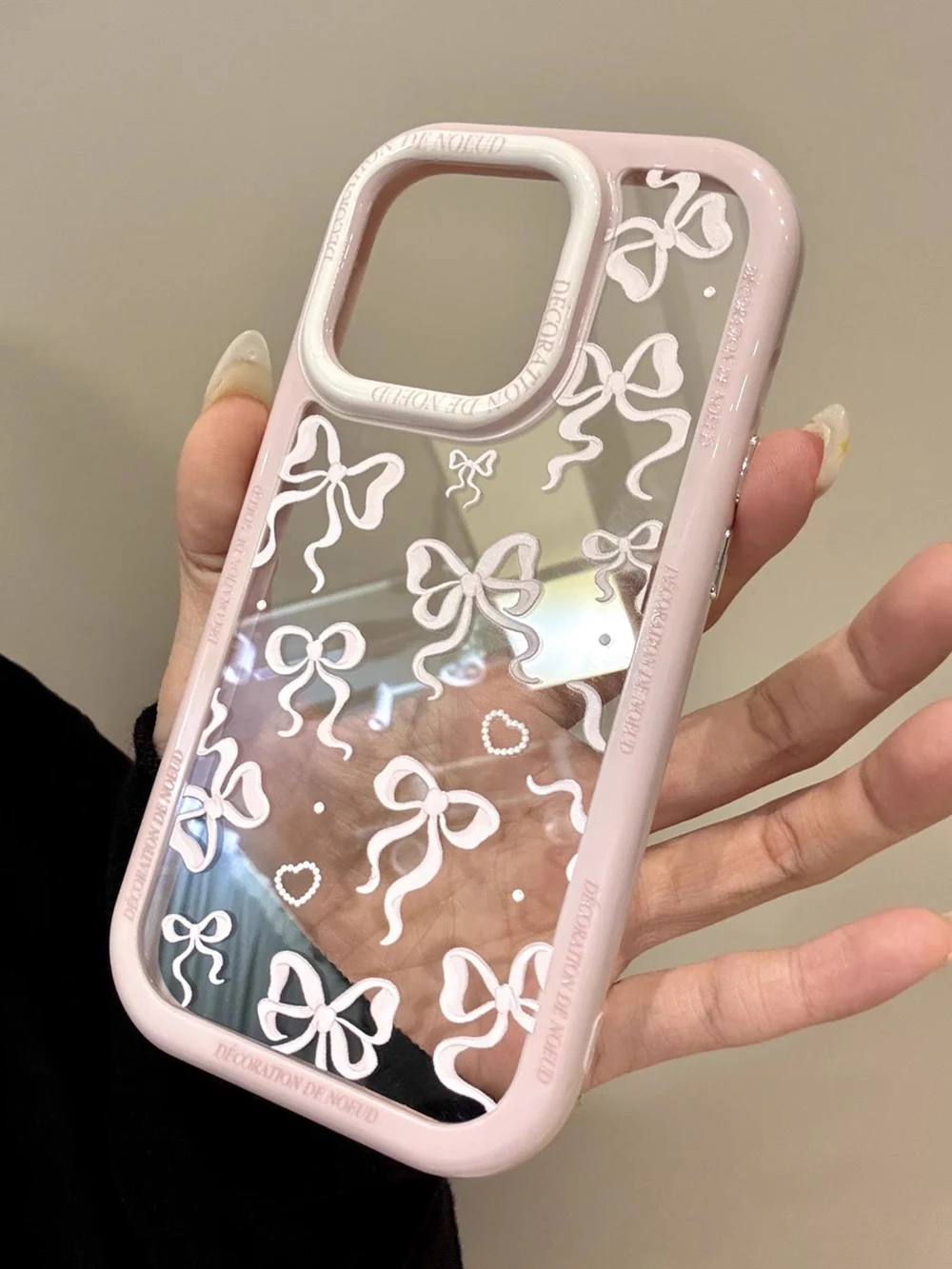 Bonita funda de teléfono con lazo Ins para IPhone 16, 15, 14, 13, 12 Pro Max 11 Plus, bonita funda suave de silicona transparente con lazo, funda a prueba de golpes - imagen 4