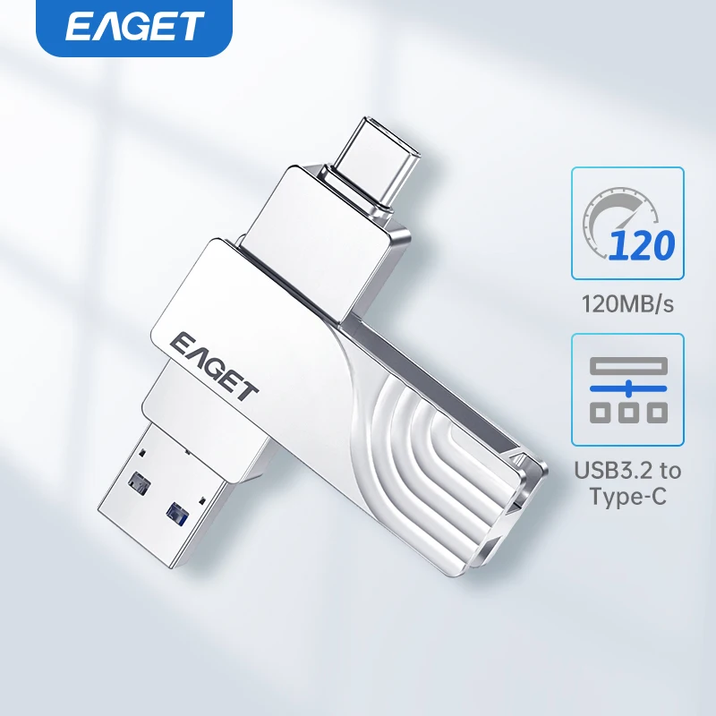 Eaget USB 3,2 OTG tipo C Pen Drive 2 en 1 unidad Flash USB 32GB 64GB 128GB 256GB 512GB Pendrive de Metal personalizado para Macbook PC