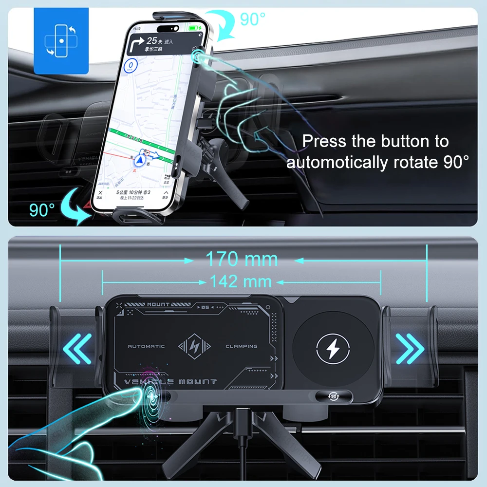 Cargador de coche inalámbrico para Samsung Galaxy Z Fold Flip 6 5 4 3 pantalla plegable de doble bobina soporte de teléfono para coche cargador inalámbrico con abrazadera automática - imagen 4