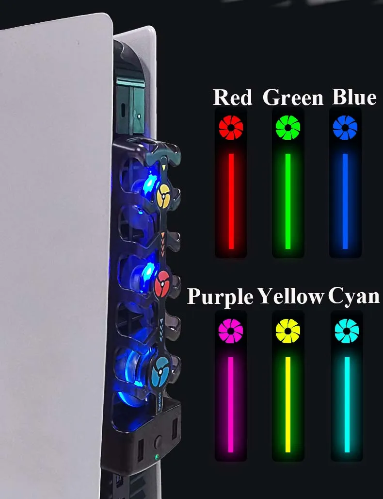 Ventilador de refrigeración RGB para PS5, sistema de refrigeración eficiente, ventiladores enfriadores silenciosos de 3 velocidades para accesorios de consola PS5, disco y edición Digital - imagen 2