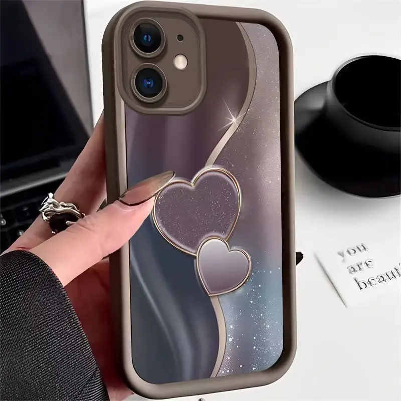 Funda de teléfono con patrón dorado en forma de corazón para iPhone 17 16 15 14 11 12 13 Pro Max Plus X XR XS Max 17 Air, funda trasera suave de silicona - imagen 2