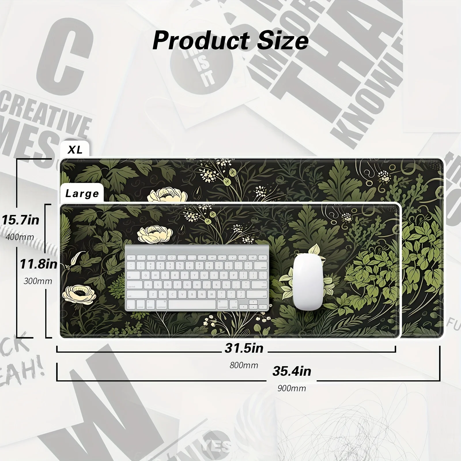 Alfombrilla de ratón con planta floral verde botánico, alfombrilla de escritorio grande, accesorios antideslizantes para juegos, alfombrilla para ratón con bordes cosidos para oficina y hogar - imagen 4