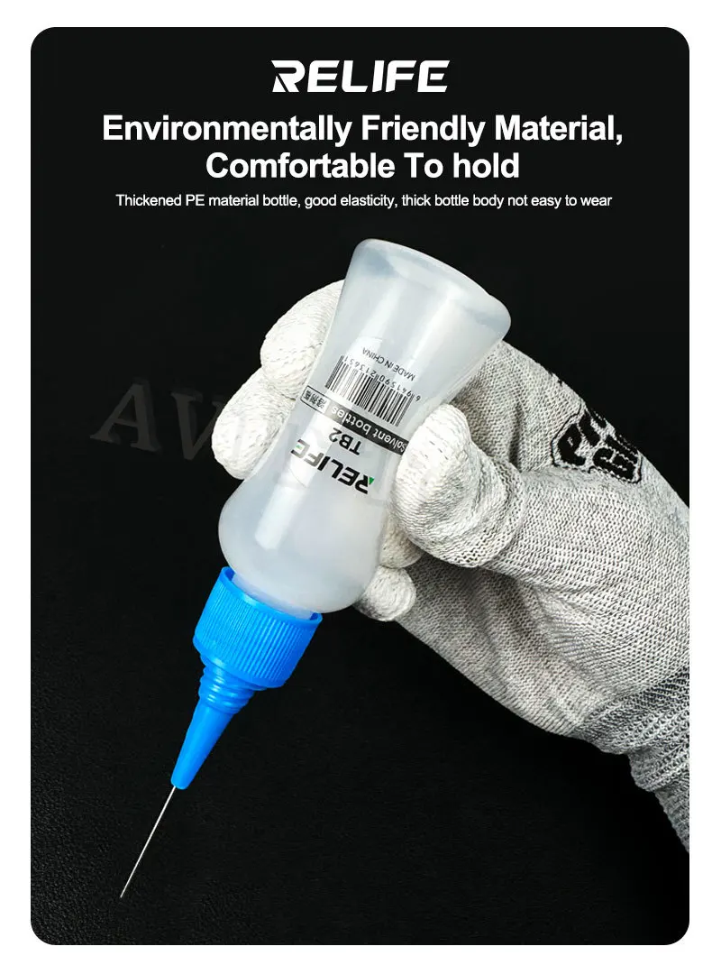 RELIFE TB2 Botella vacía para solvente Tipo de tubo de aguja Dosaje fácil de controlar Adecuado para eliminación de marco de alcohol Pegamento de eliminación de fluidos - imagen 5
