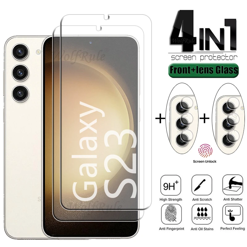4 en 1 para Samsung Galaxy S23 vidrio para Samsung S21 S22 S23 Plus vidrio templado 9H Protector de pantalla para Samsung S23 lente de cristal