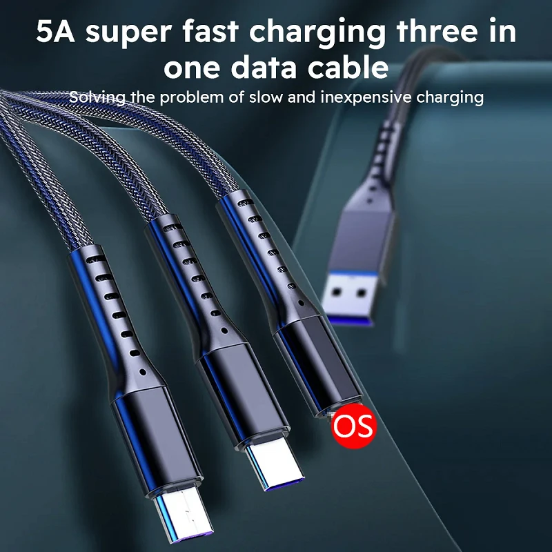 Cable de carga rápida 3 en 1 USB A a tipo C, Cable de nailon de 1,2 m, Micro para Iphone, Samsung, Huawei, Xiaomi, Cable de carga múltiple - imagen 3