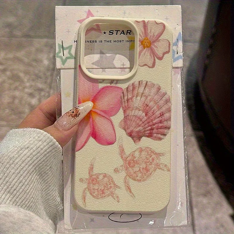 Para iPhone 16 15 14 13 12 11 Pro Max Plus Funda Rosa Tortuga marina Flor hawaiana Patrón de lichi Funda para iPhone XS X XR 16e Funda