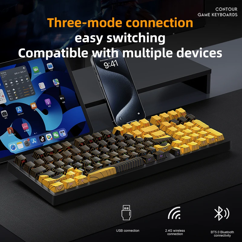 Teclado mecánico intercambiable en caliente de 97 teclas APAYADO K98 Teclado mecánico inalámbrico de tres modos Iluminación RGB, batería de 2900 mAh - imagen 5