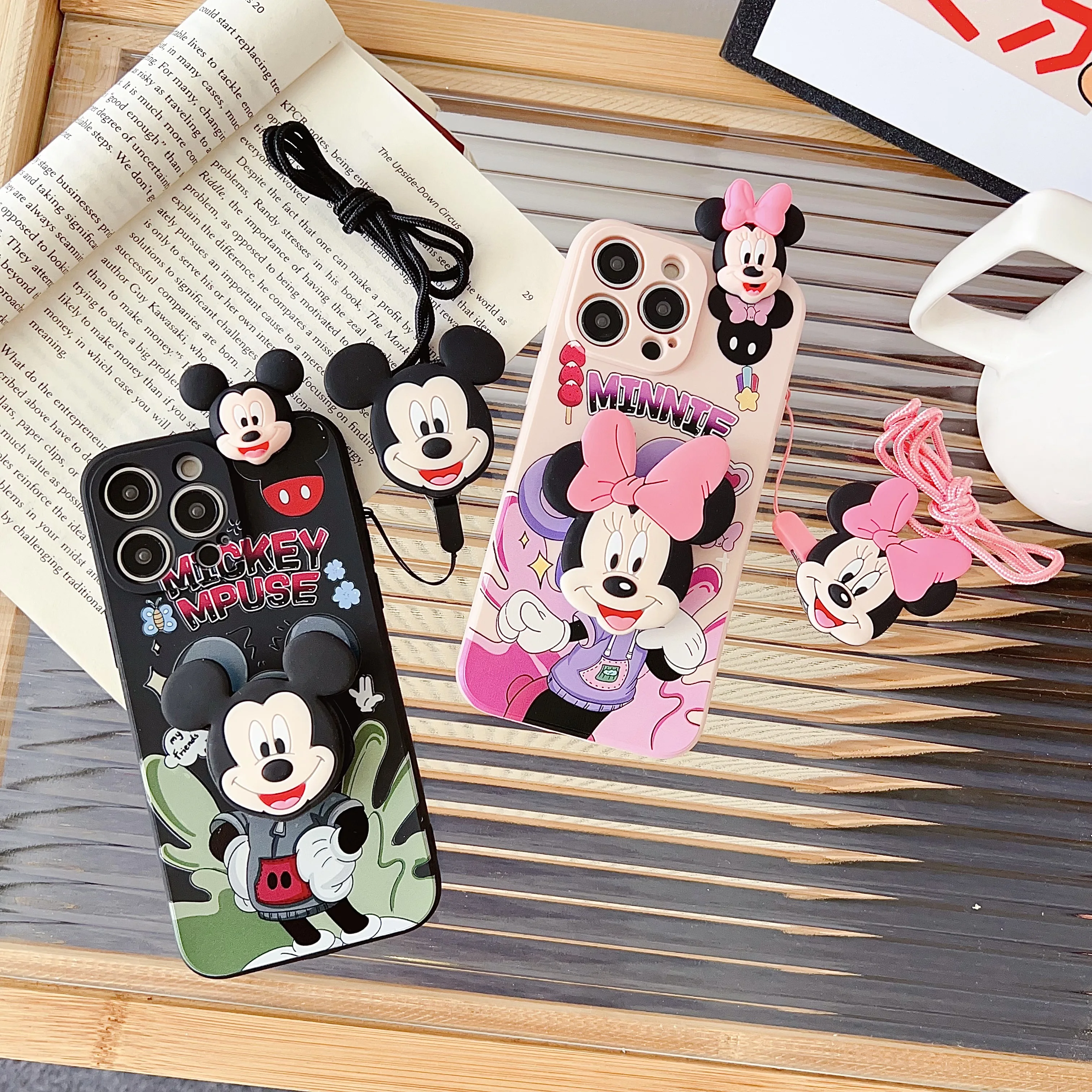 Sudadera con capucha de Minnie para iPhone, funda con soporte y cuerda para iPhone 6, 6s, 7, 8, X, Xs, Max, XR, 11, 12, 13, 14, 15 Pro, SE Max