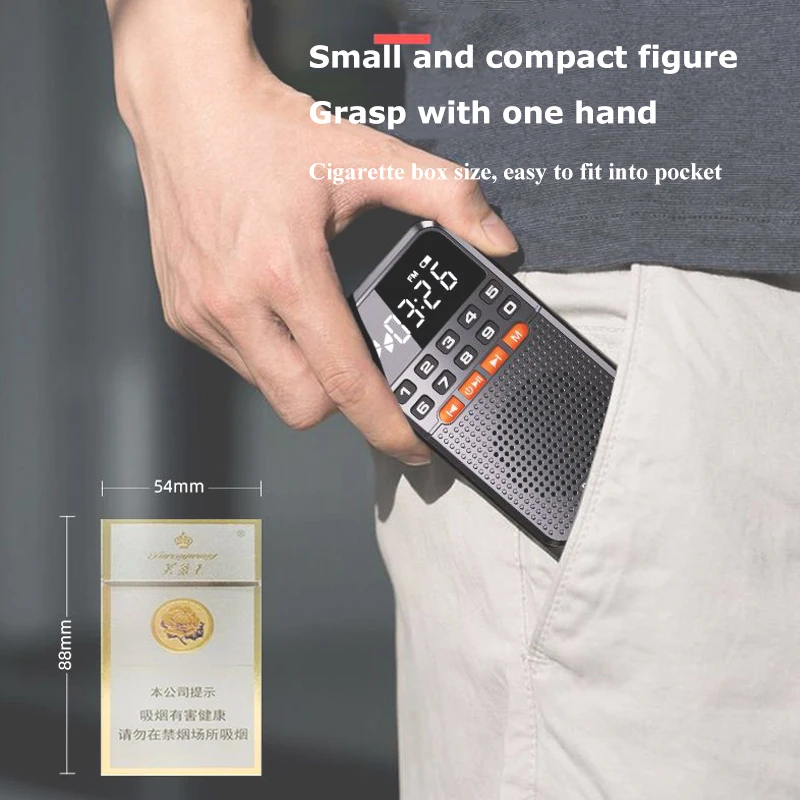 Nuevo Mini Radio FM portátil, receptor de Radio de bolsillo con antena Dual, Altavoz Bluetooth 5,0, reproductor de música con tarjeta TF y linterna LED - imagen 4