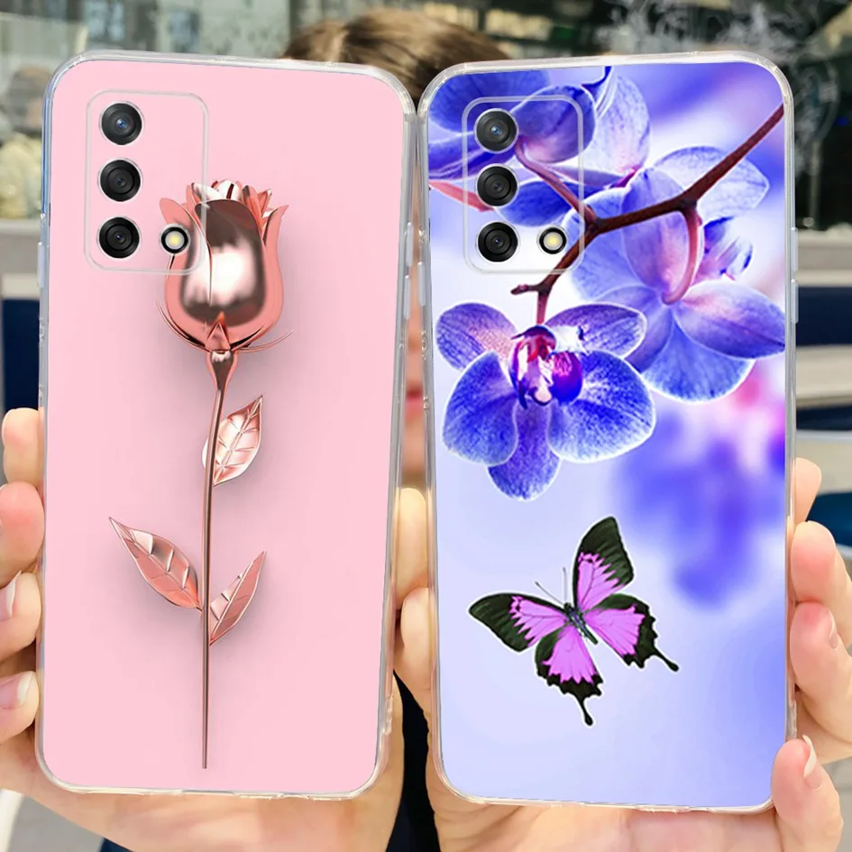 Para Oppo Reno 6 Lite Funda CPH2365 Reno6 Lite Funda de silicona suave con flor de mariposa a la moda Funda en OPPO A74 A95 4G CHP2219