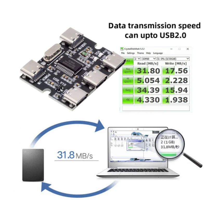 USB-C 2.0 1 a 3 HUB de tres puertos PCBA PC 3 dispositivos tipo C para teclado ratón escáner impresora - imagen 4