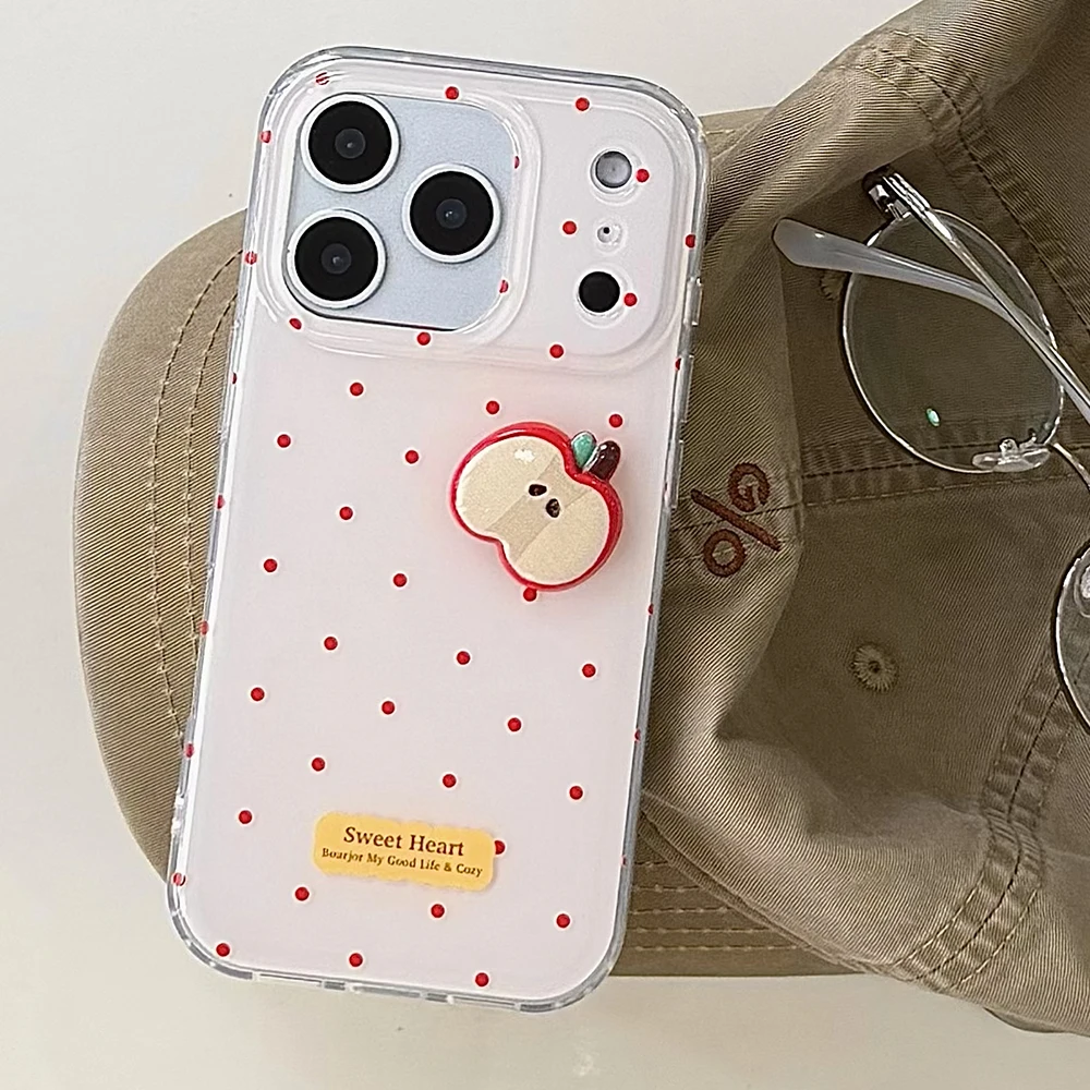 Bonita funda de teléfono 3D con rodajas de manzana y lunares rojos para iPhone 13, 14, 16, 15, 17, 17pro, 17Pro Max, funda protectora suave a prueba de golpes - imagen 2