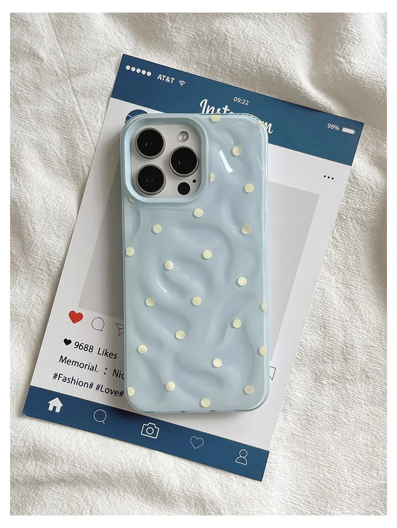 Fundas de teléfono con textura de pliegues de lunares de amor para IPhone 15 16 Pro Max funda 13 14 Pro funda de silicona suave a prueba de golpes a la moda - imagen 5