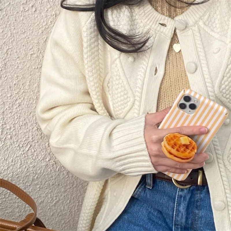 Soporte Griptok de galletas de gofre bonitas de Corea para iPhone 15, accesorios para teléfono de comida Samsung, soporte de anillo, soporte de agarre Tok, regalo - imagen 5