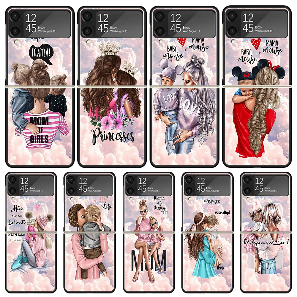Fashion Girl Super Baby Mom Fundas de teléfono negras para Samsung Z Flip 7 6 5 4 3 Galaxy de lujo ZFlip7 ZFlip6 Flip5 Flip4 Flip3 Shell C