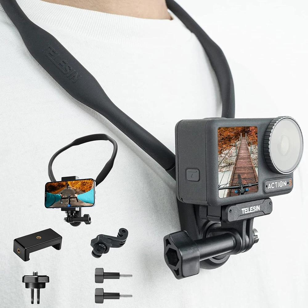 TELESIN SE soporte de cuello para GoPro Hero13 12 11 10 9 8 7 6 DJI OSMO Action 5 Pro 4 3 Insta360 X5 X4 DJI accesorios de Cámara de Acción - imagen 5