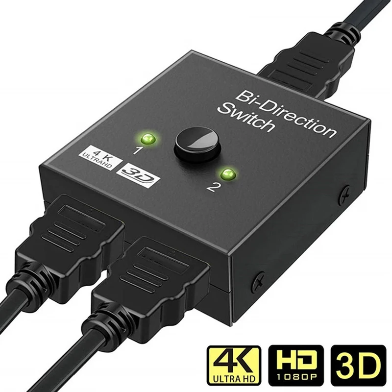 Conmutador bidireccional HD 4K 60Hz compatible con HDMI 2 en 1 salida 1X2 distribución para PC portátil proyector