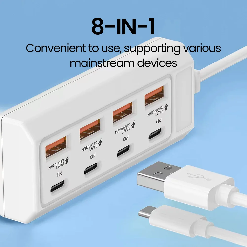 Cargador USB tipo C de 25W y 8 puertos, cargador de pared, multipuerto USB, toma de viaje de carga rápida, adaptador Universal para teléfono móvil - imagen 2