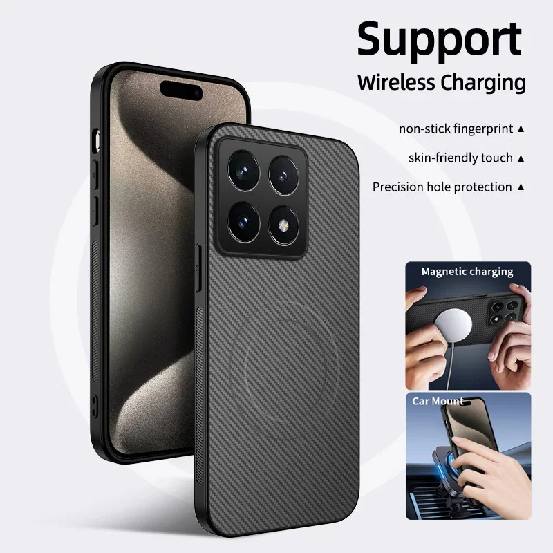 Para Magsafe funda de carga magnética inalámbrica para Xiaomi 14T 17 15T poco f7 c85 15 14 Ultra 13T Pro fundas de cuero Premium