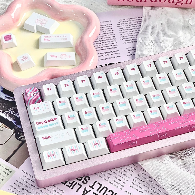 Juego de teclas con tema blanco y rosa, perfil de cereza PBT, 136 teclas, teclas originales personalizadas hechas a mano para accesorios de teclado mecánico, regalo - imagen 5