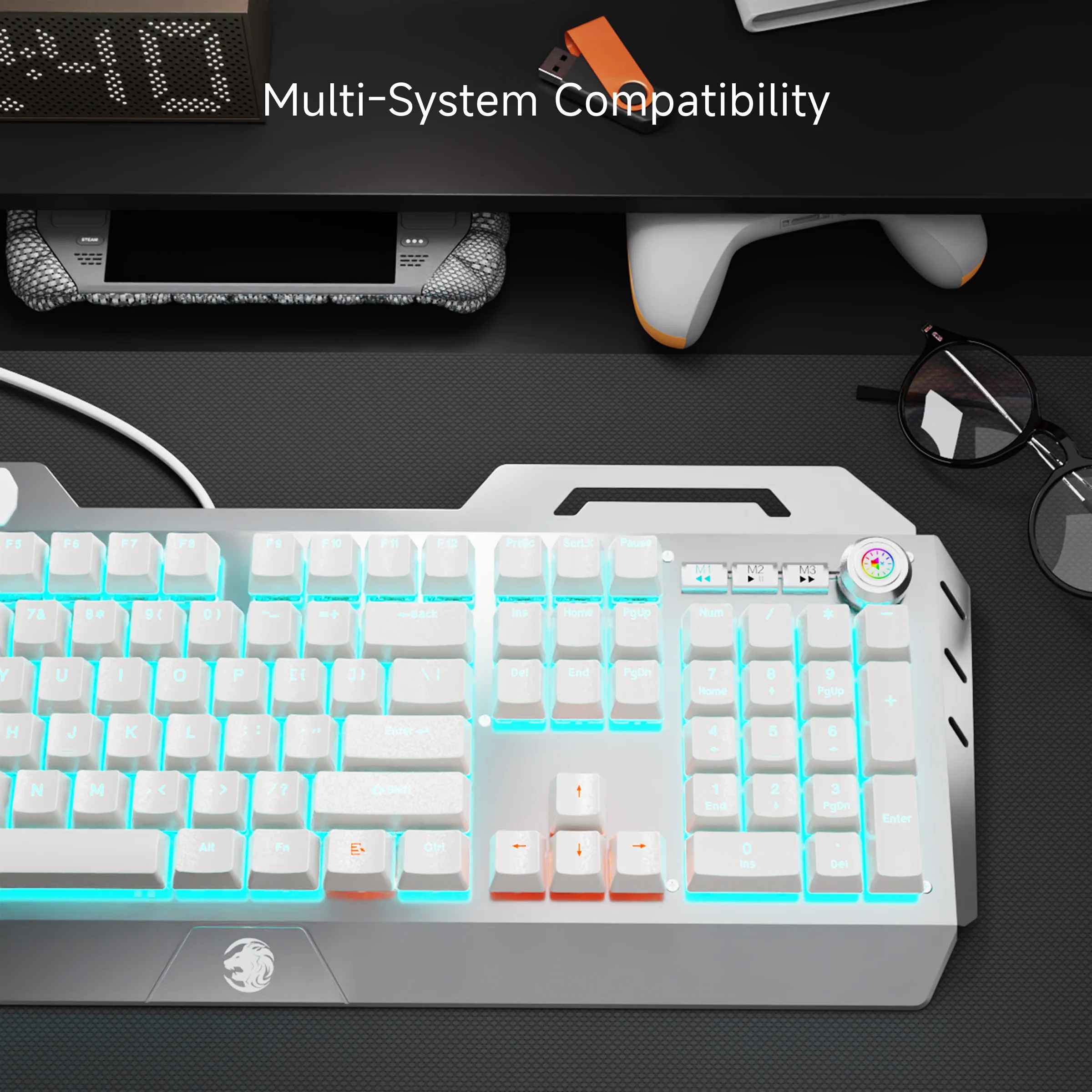 EWEADN Teclado mecánico para juegos con cable, interruptor azul con perilla, 104 teclas, ergonómico, duradero, para juegos/juegos, ordenadores portátiles/unidad, deportes electrónicos/juegos - imagen 5