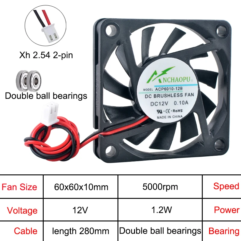 Ventilador de refrigeración Axial ACP6010 ultrafino, 60x60x10mm, multivoltaje, 5V/12V/24V, para cargadores, fuentes de alimentación, electrónica - imagen 5