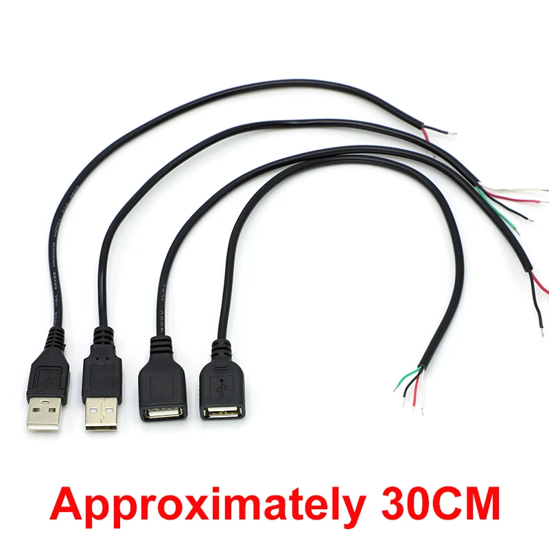 30CM negro/blanco 5V Cable de alimentación USB 2 pines USB 2,0 A hembra macho 4 pines Cable Jack cargador Cable de carga conector de extensión - imagen 3